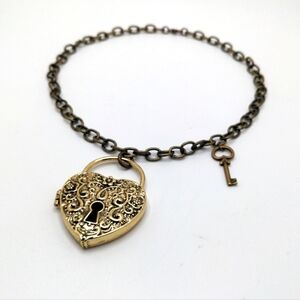 Huge Brass Heart Lock & Key Choker
